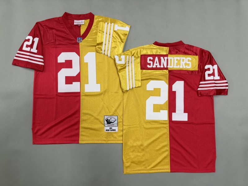 Men 2025 San Francisco 49ers #21 Sanders red yellow Throwback Limited NFL Jersey style 001
